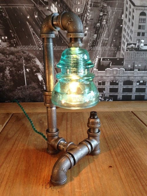 Steampunk Vintage Industrial Whitall Tatum Insulator Pipe Lamp