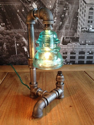Steampunk Vintage Industrial Whitall Tatum Insulator Pipe Lamp